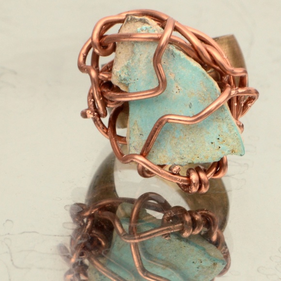 Genuine Royston Turquoise Ring 7.5 Brass Copper - Picture 5 of 5
